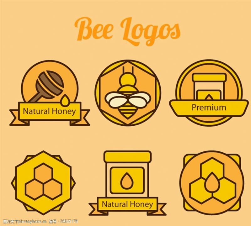 蜜蜂窝蜂蜜元素标志图片