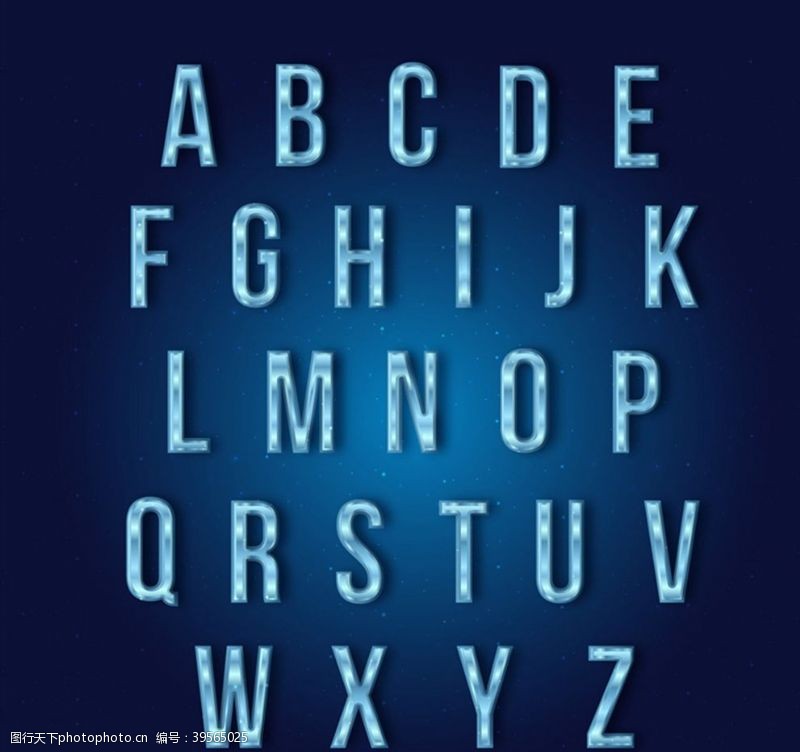 英文字母矢量素材蓝色冰晶字母图片