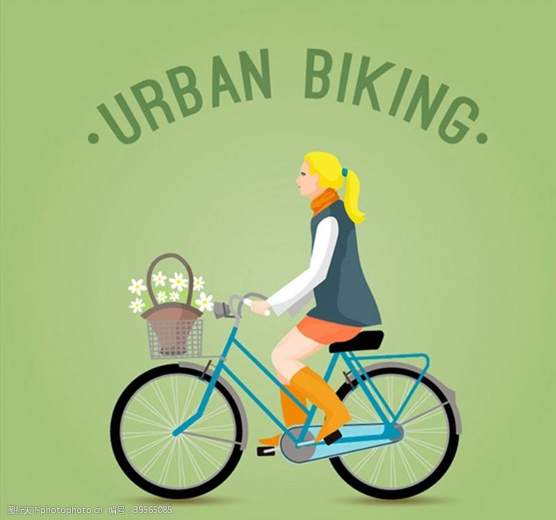 矢量城市骑自行车的女子图片