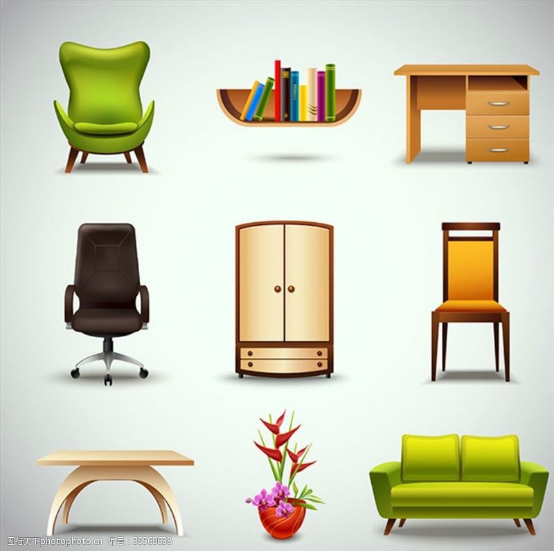 办公桌椅时尚家具图标图片