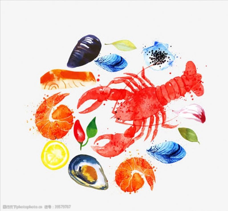 海鲜自助海报水彩海鲜食材图片