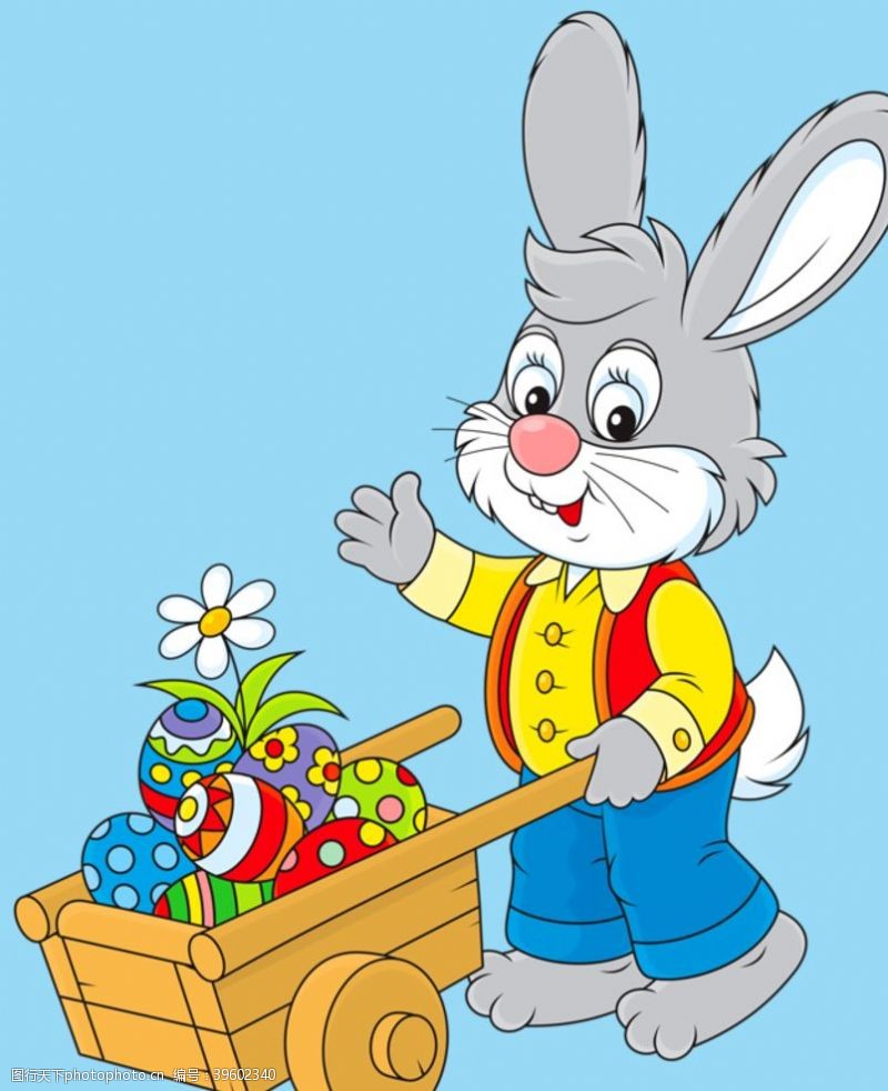 兔子蛋推彩蛋车的兔子图片