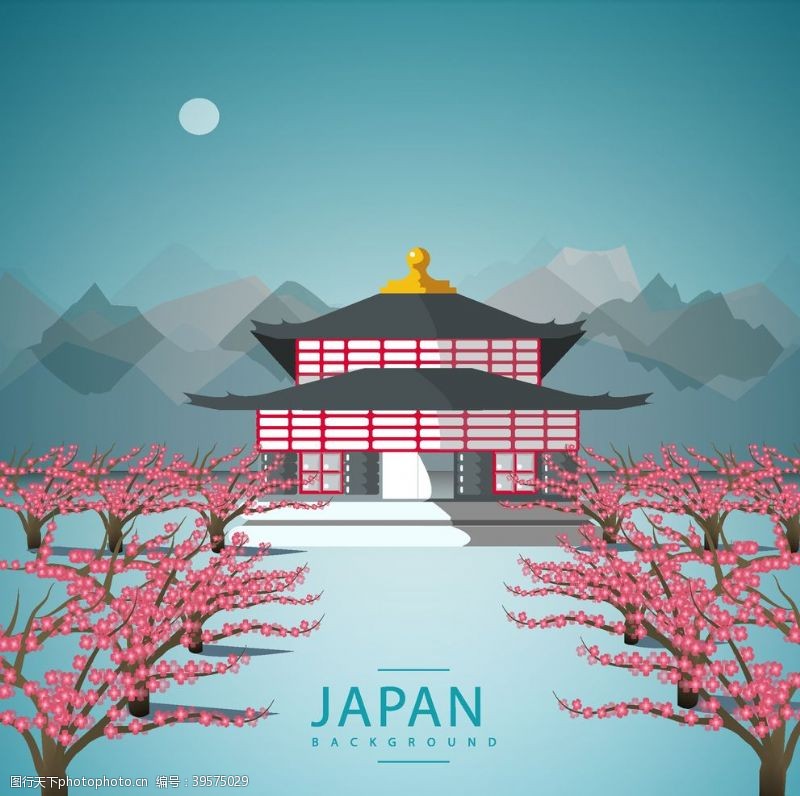 日本建筑樱花图片