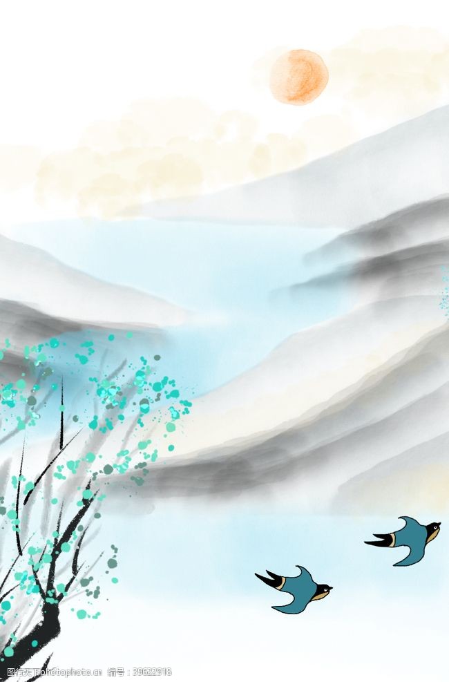 梅花手绘中国风背景图片