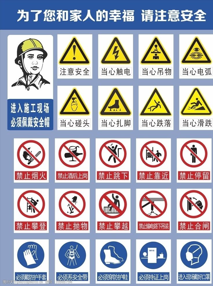 戴安全帽工地提示牌注意安全工地铁牌图片