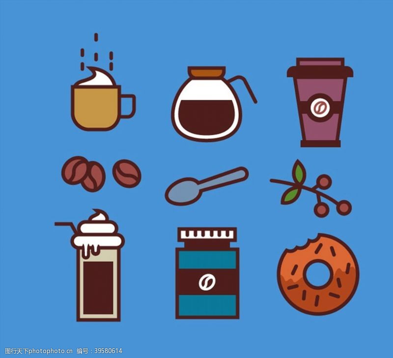 甜甜圈简笔咖啡元素图标图片