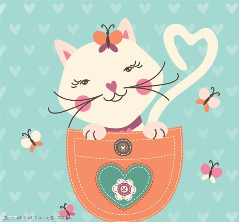 爱心宠物卡通猫咪和蝴蝶图片