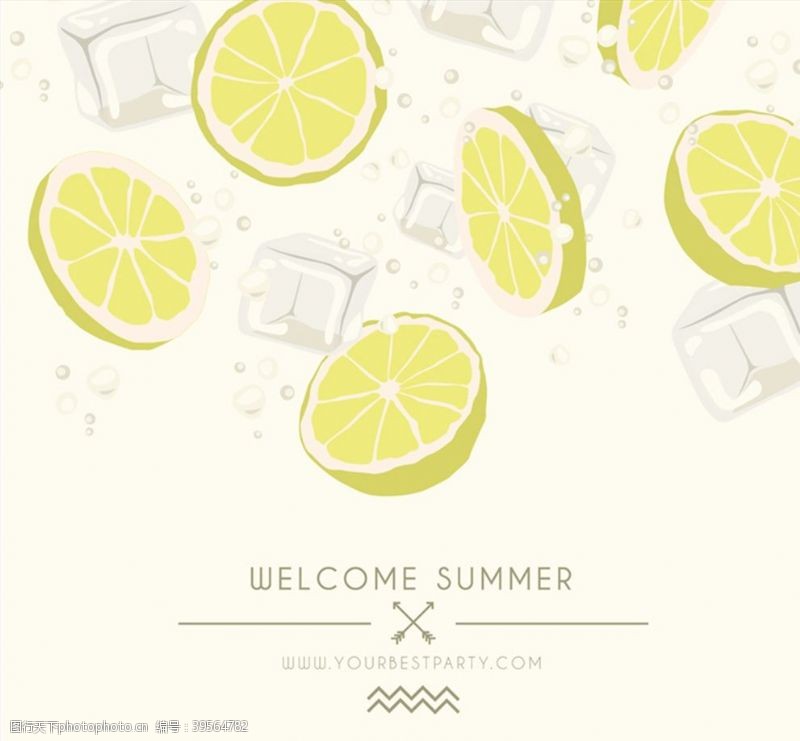 夏季凉爽柠檬切片和冰块图片