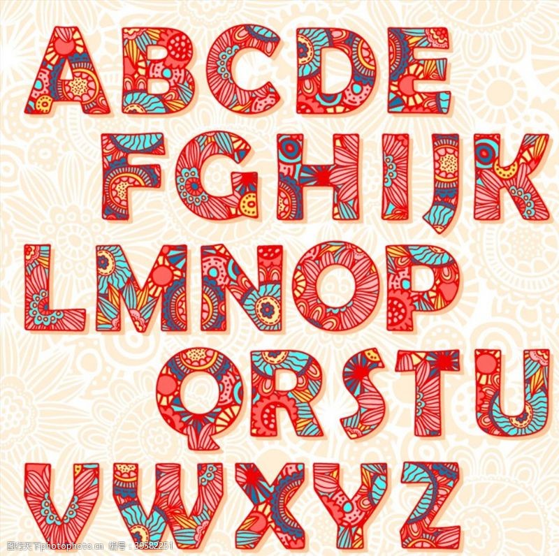 复古字母佩斯利花纹字母图片
