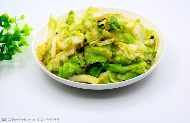 绿色葱花清炒圆白菜图片