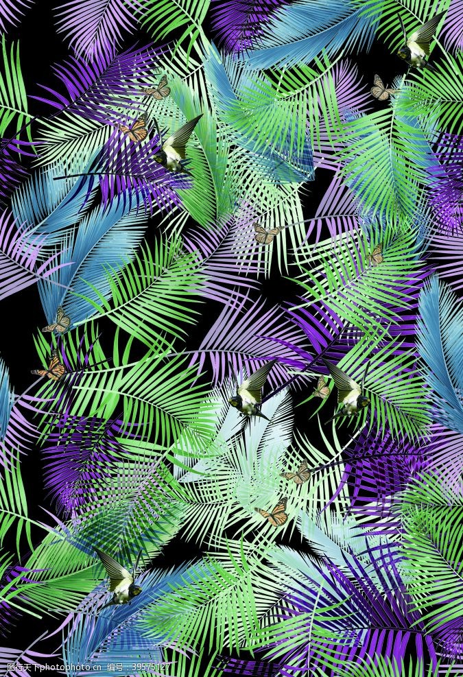 数码印花热带花卉图片