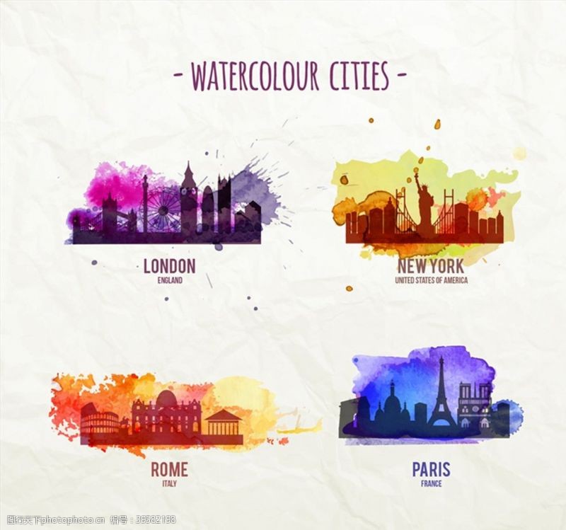 伊莎美伦水彩城市矢量图片