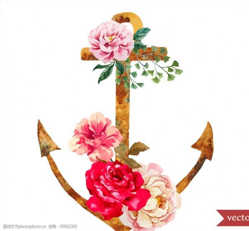 水彩玫瑰和船锚图片