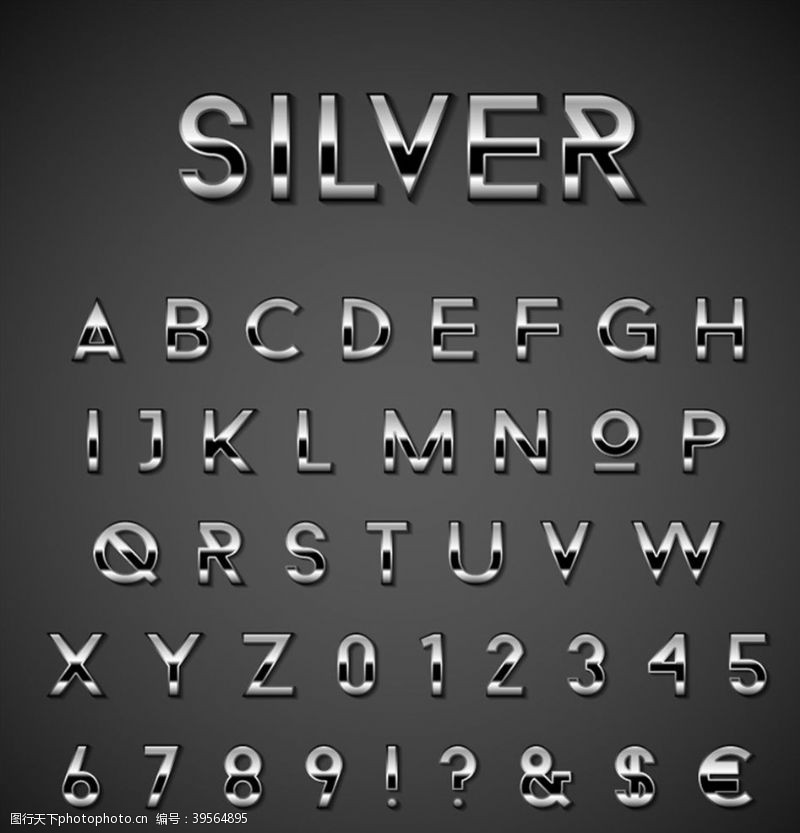 英文字母矢量素材银色金属字母图片