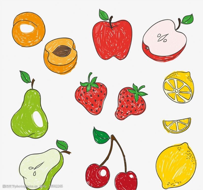 樱桃素材彩绘水果矢量图片