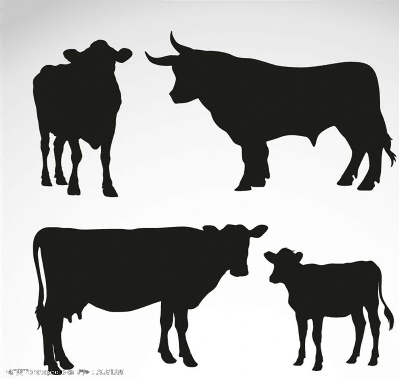 牛奶农场黑色牛剪影矢量图片