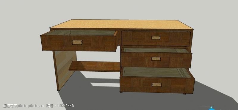 草图大师模型木桌子办公桌家具SU模型图片