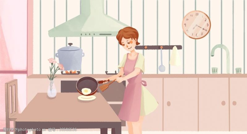 人物女性做饭插画卡通背景素材图片