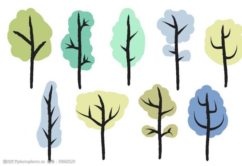植树造林手绘树矢量图图片