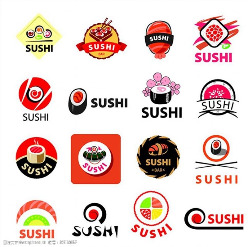 饮料矢量素材寿司美食标签图片