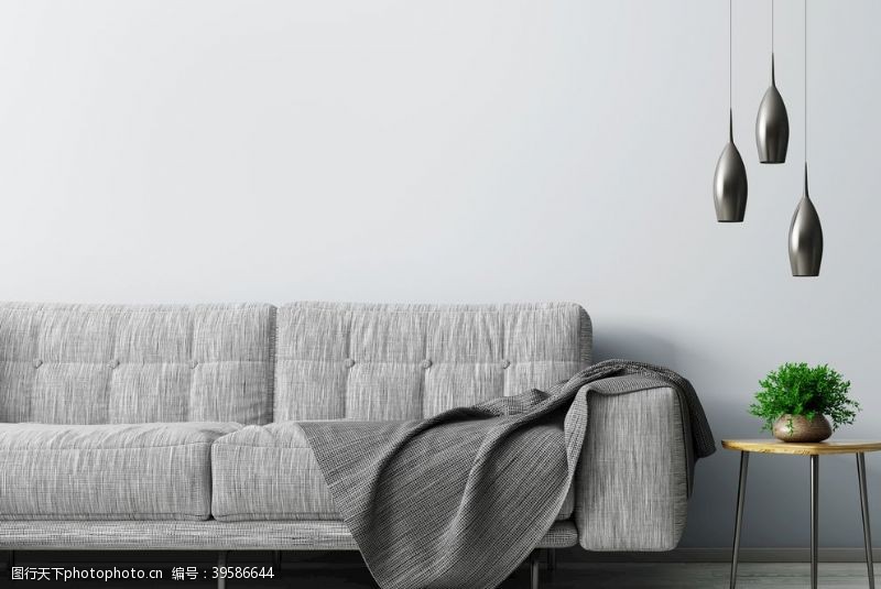 椅子场景现代室内客厅与灰色沙发木制茶几图片