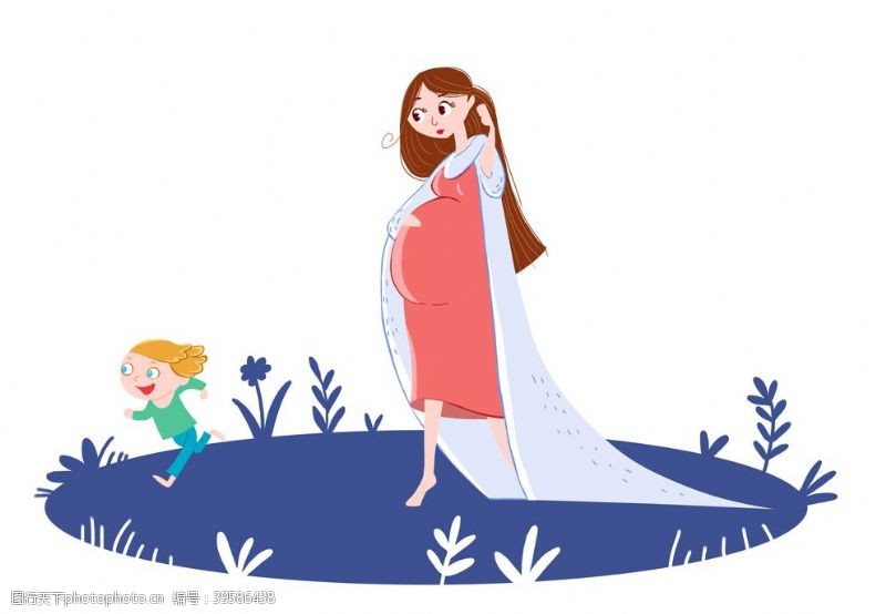 孕妇卡孕妇母女母亲节插画卡通背景素材图片