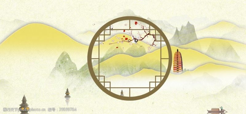 动漫电玩中国古风中式窗框背景图片