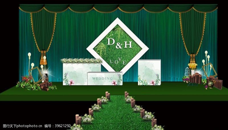 白绿色系婚礼舞台绿色舞台图片