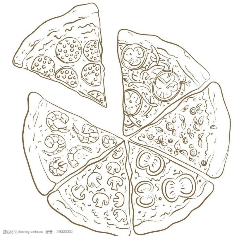食物简笔画手绘披萨矢量图图片