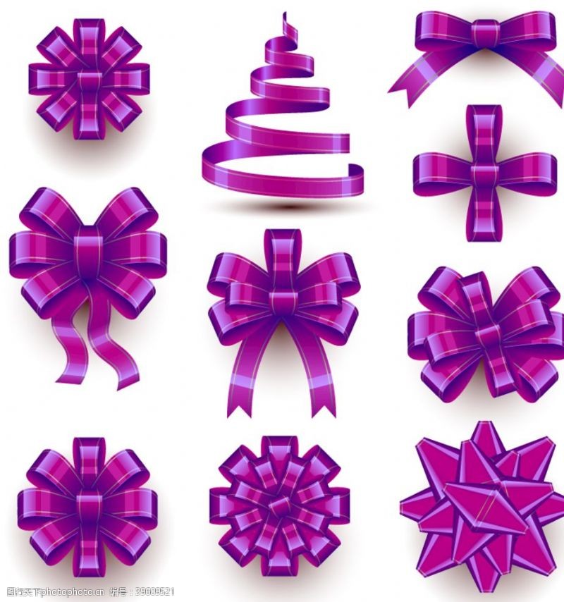 扁平圣诞元素紫色丝带领结拉花素材图片