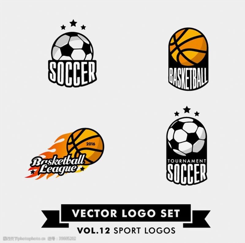 火焰足球设计素材足球与篮球标志图片