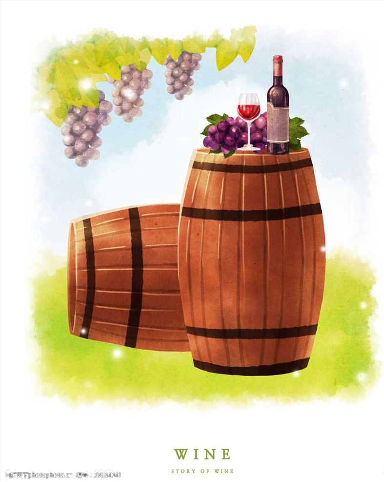 水果插画红酒图片