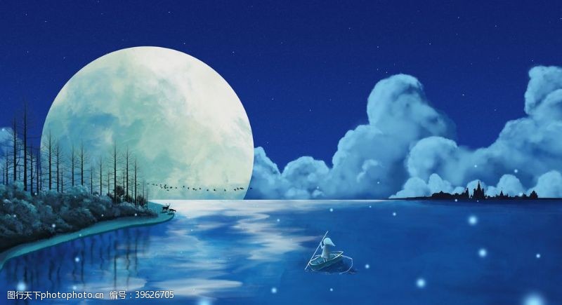 蓝色海洋治愈插画背景海报素材图片