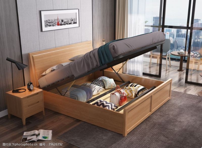 家具系列实木高箱床图片