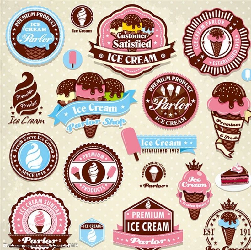 矢量食物时尚冰淇淋图标图片