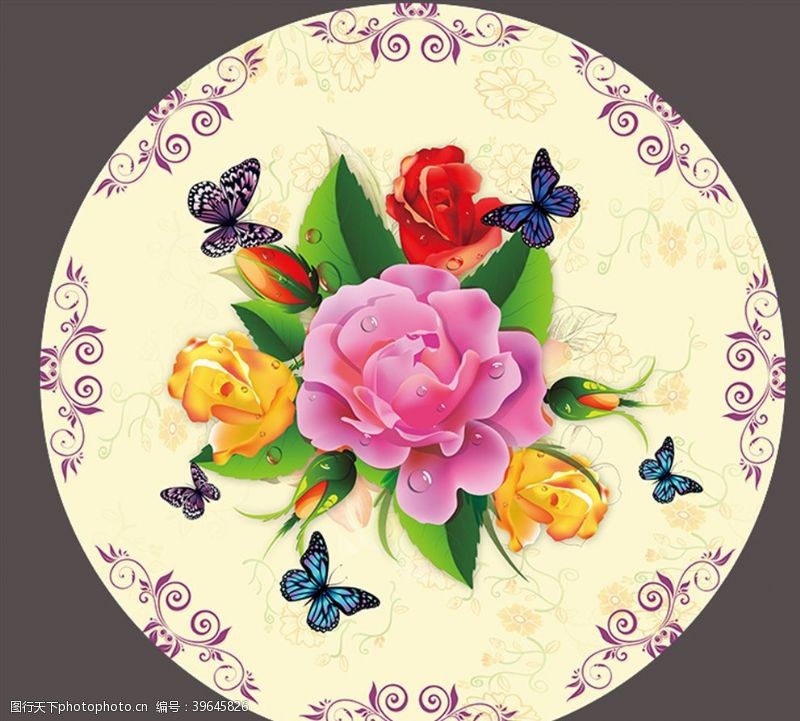 圆形花纹现代立体花卉纹理圆形装饰画图片