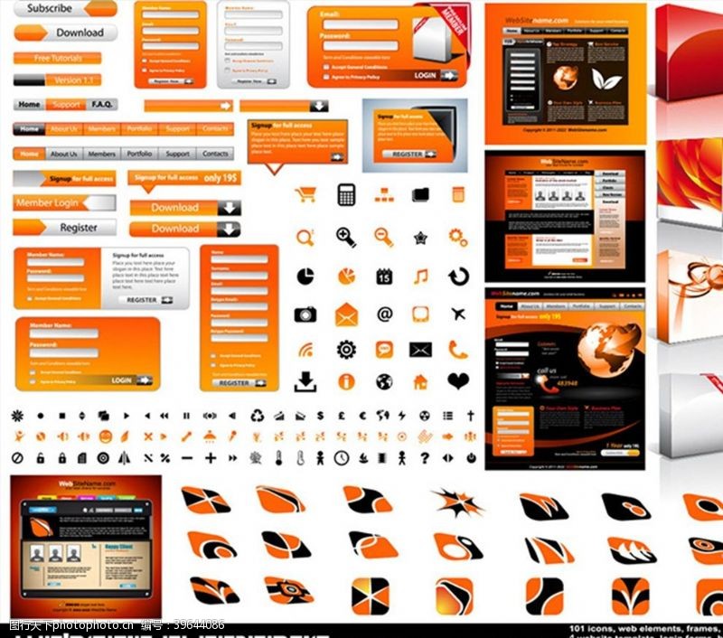 网页设计元素橙色主题网页元素图片
