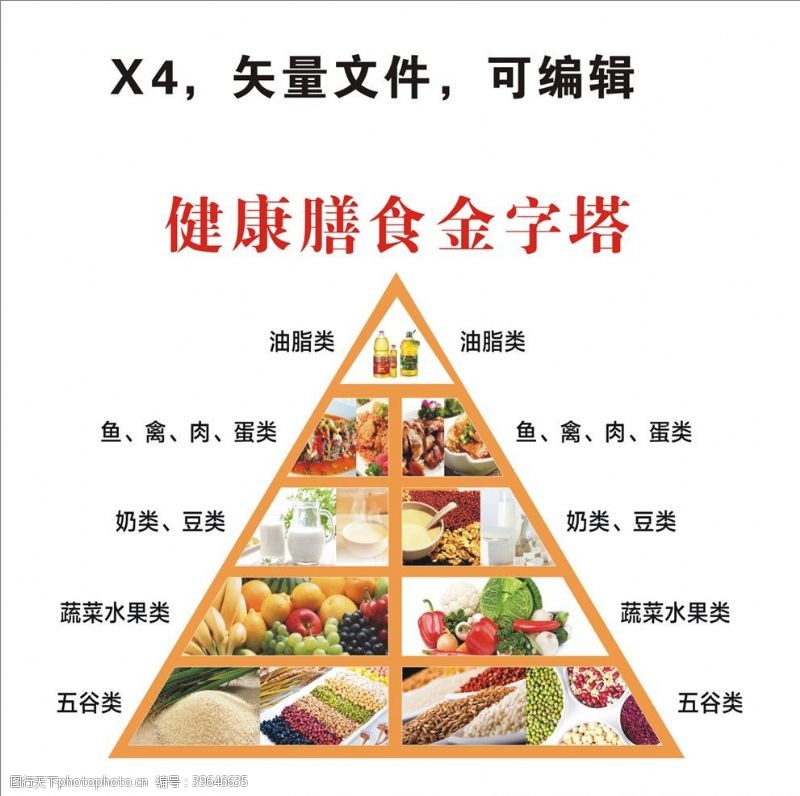 矢量食物合理膳食健康膳食金字塔搭配图片