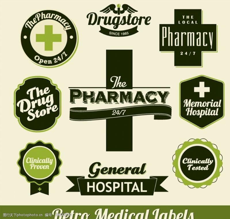 药店素材绿色医疗标签图片