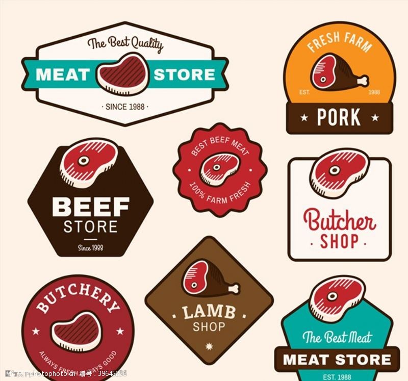 猪肉铺肉制品标签矢量图片