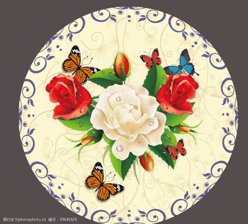 欧式无框画现代立体花卉纹理圆形装饰画图片