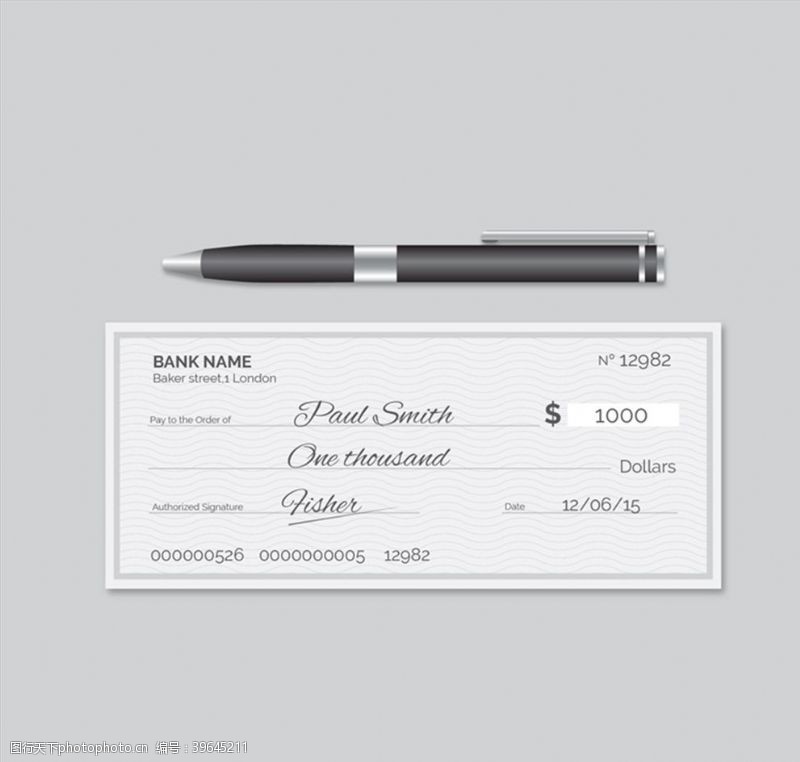 银行素材支票和签字笔图片
