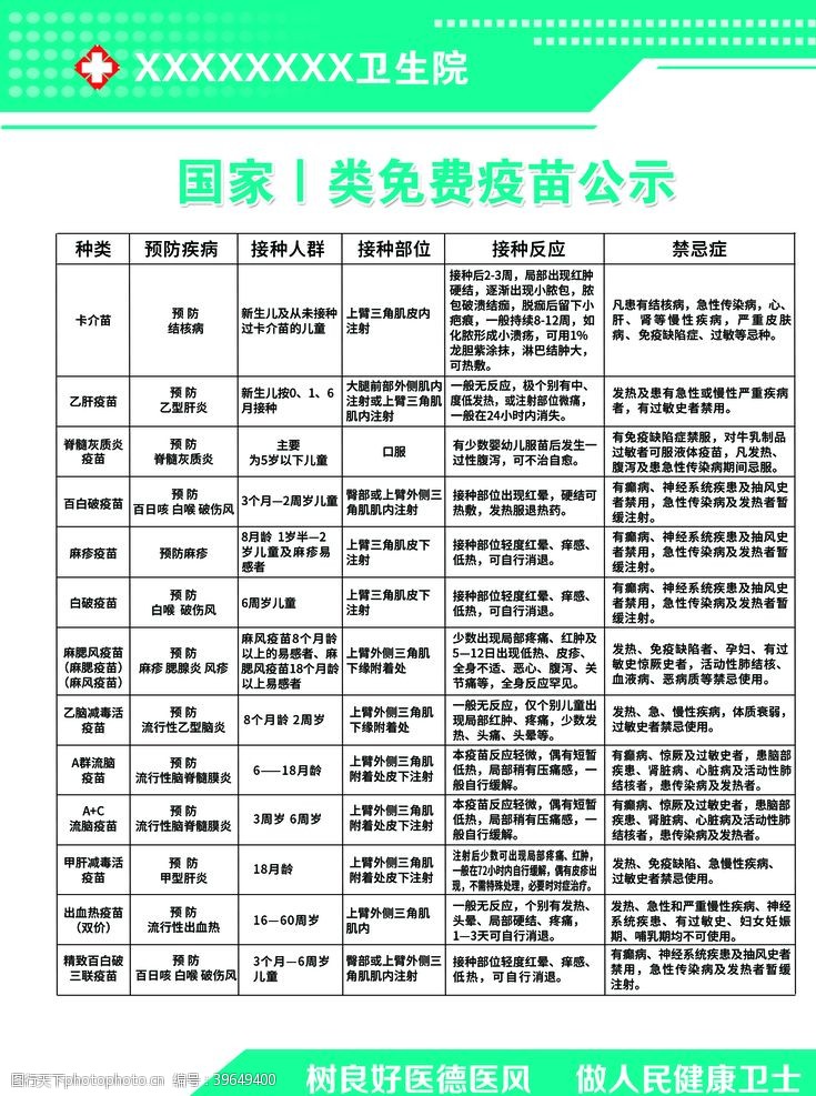 免费素材展示国家一类免费疫苗公示图片