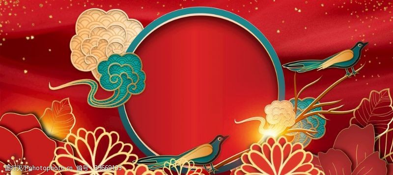 瑞吉山红色新年国潮浮雕创意背景合成图片