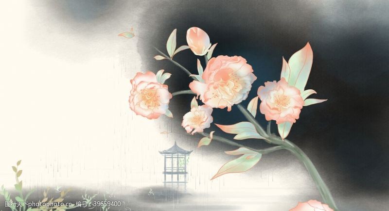 传统花朵花朵兰花传统复古背景海报素材图片