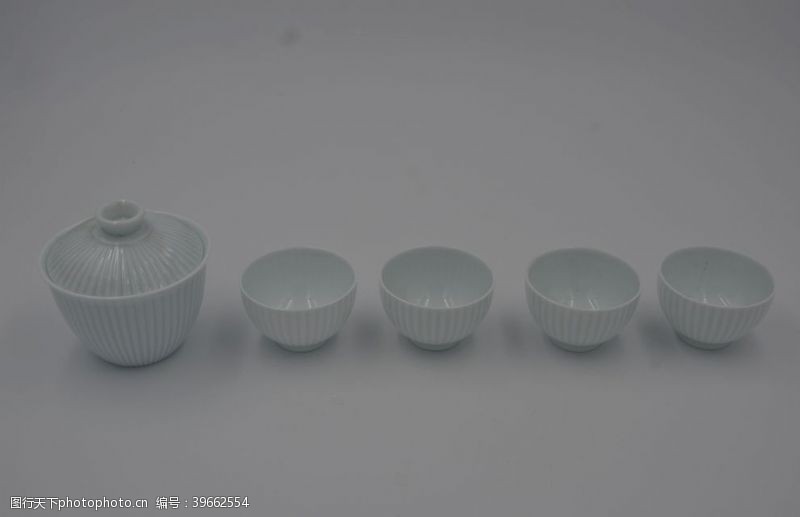 传统茶文化景德镇手工单色釉瓜楞茶具图片