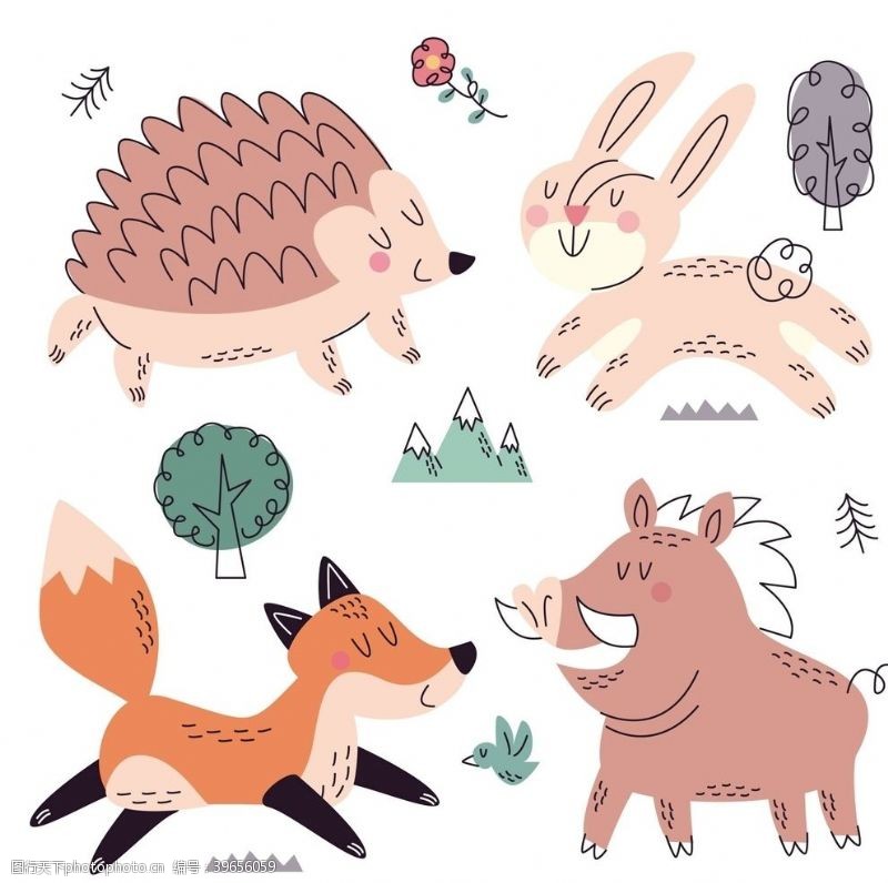 可爱插画可爱卡通手绘小动物插画设计图片