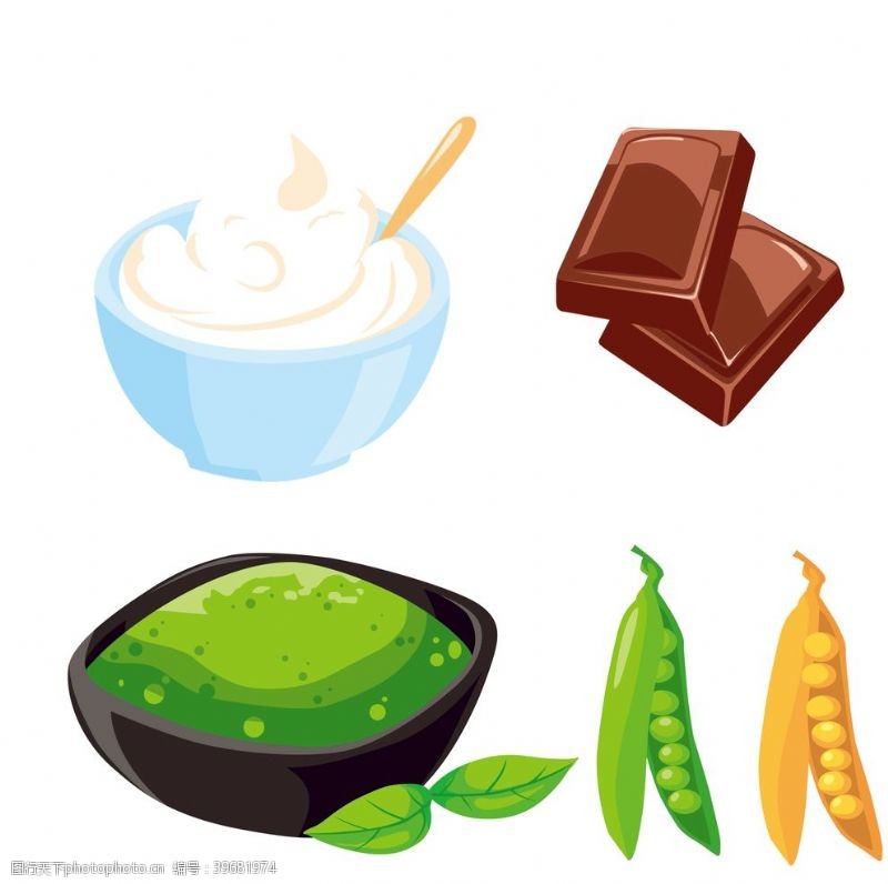 豌豆矢量素材抹茶豆乳巧克力酸奶手绘图片