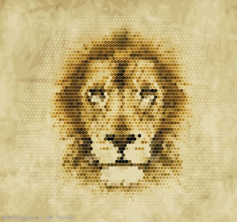 蜂窝形矢量素材狮子像素头像图片