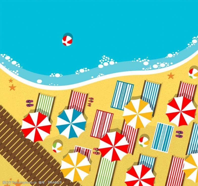 遮阳伞夏季沙滩俯视图图片